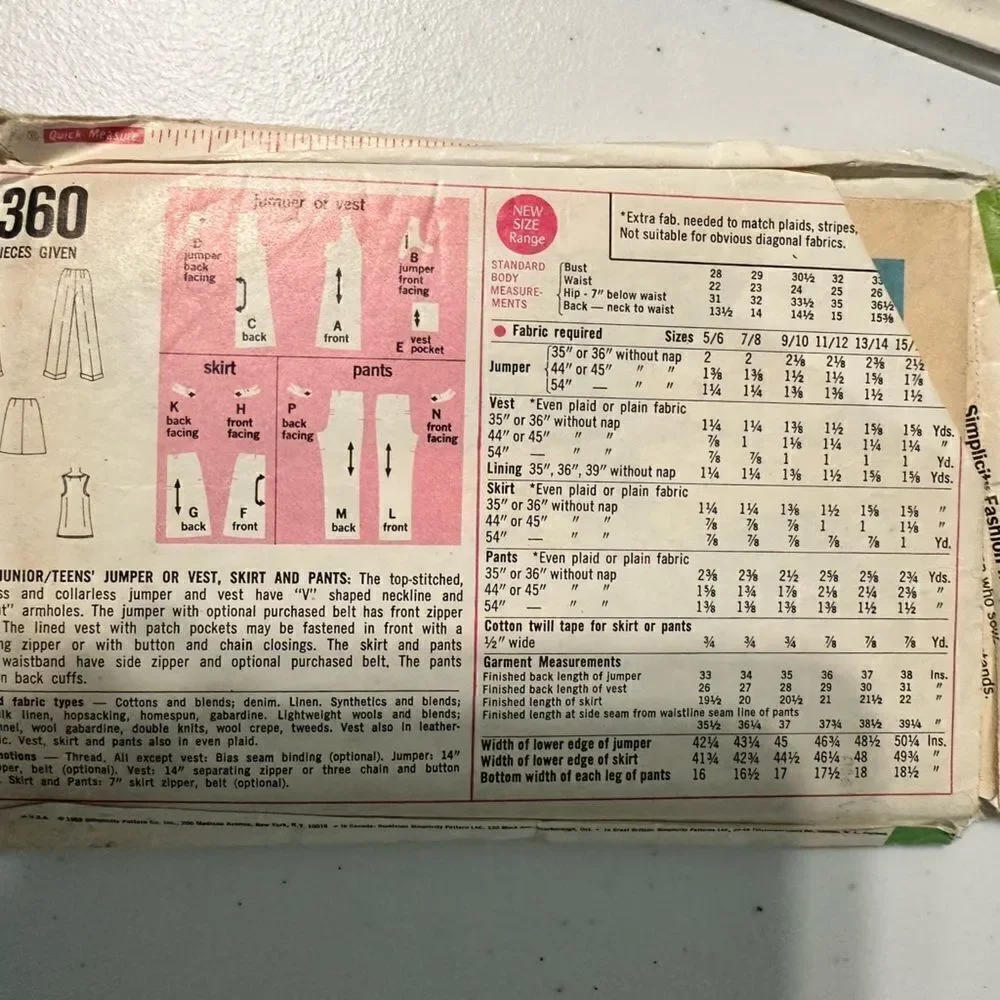 60’s Jumper Simplicity 8360 Sewing Pattern Young Jr/Teen Size 7/8
